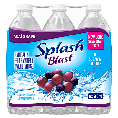 Splash Blast Canada Sparkling Acai Grape 500ml 6 pack front view