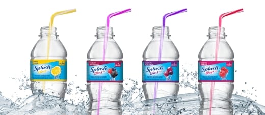 A collection of Splash Blast flavour bottles with straws.
